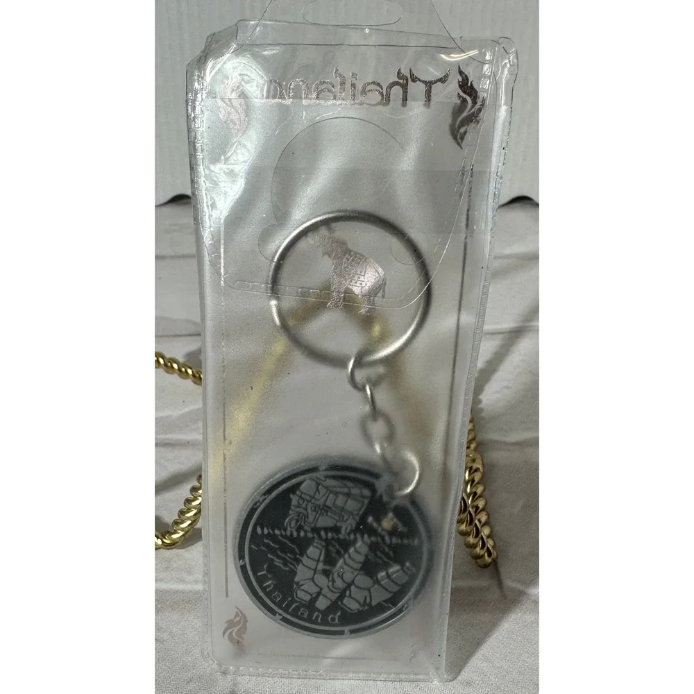 Thailand Souvenir Keychain Elephant and Temple‎ Design Silver Tone Pewter